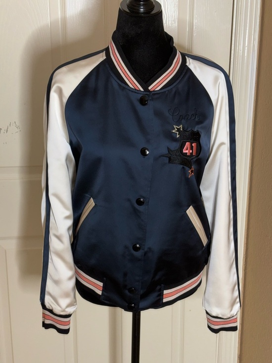 Coach Jackets & Blazers - COACH Women’s Bomber REVERSIBLE Varsity Jacket Floral Print Colorblock Satin Med